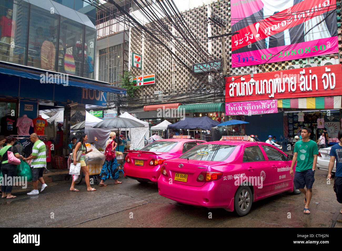 Pink taxi cabs in Bangkok, Thailand. Stock Photo