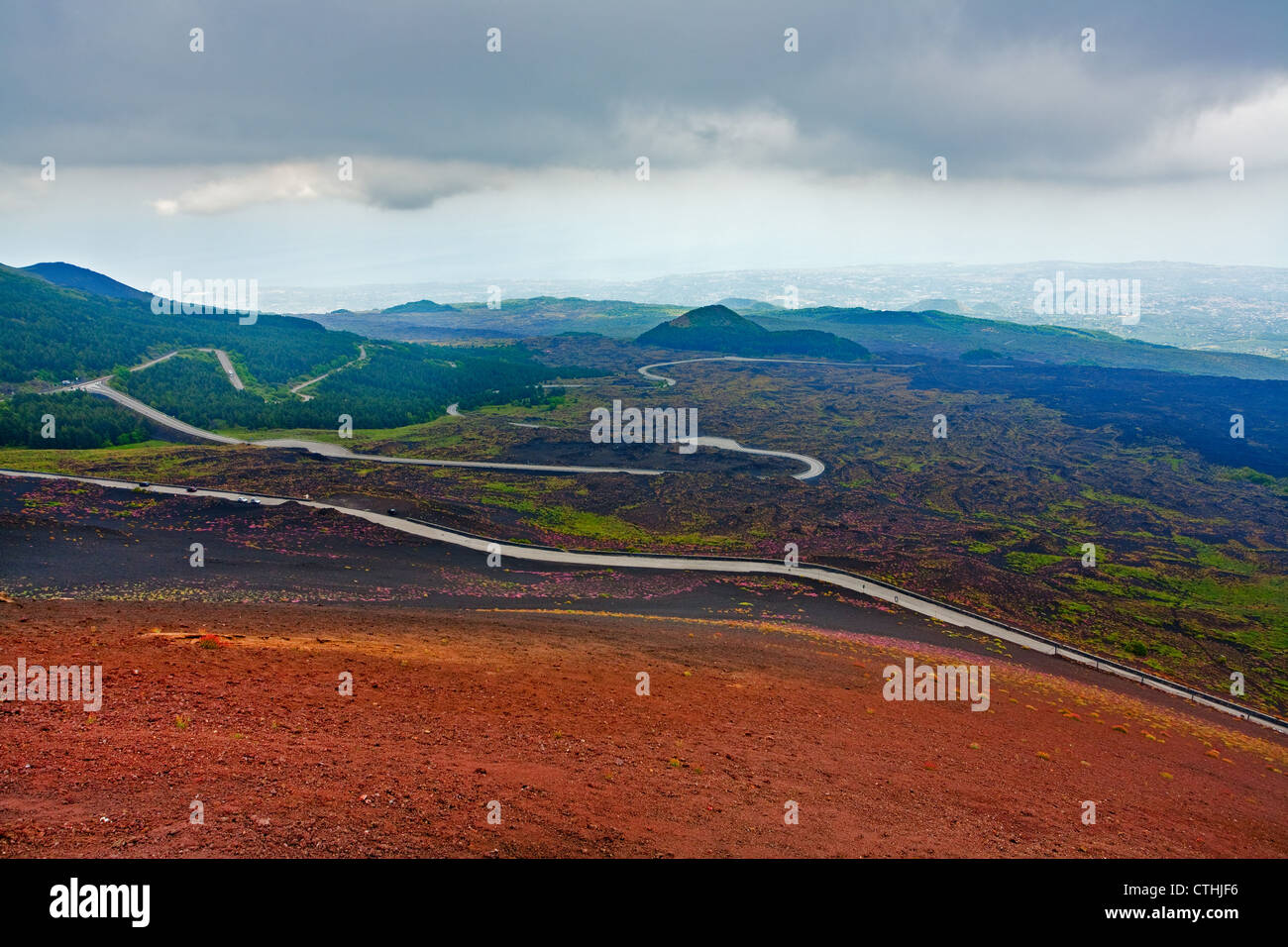 serpentine road on slope of volcano Etna, Sicily, Italy Stock Photo - Alamy
