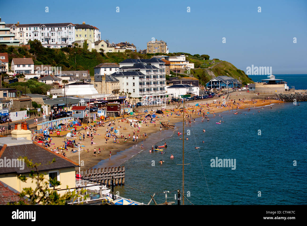 Seafront, Beach, bathers, Ventnor, Isle of Wight, England, UK Stock
