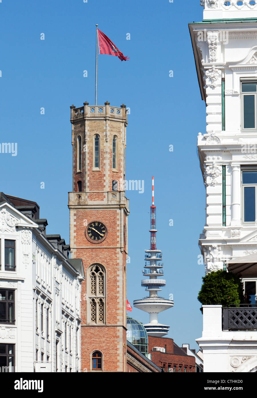 Alte Post tower and television tower at Hamburg Stock Photo