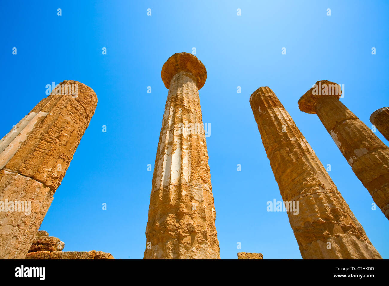 Dorian columns of Temple of Heracles in Valley of the Temples in Agrigento, Sicily Stock Photo