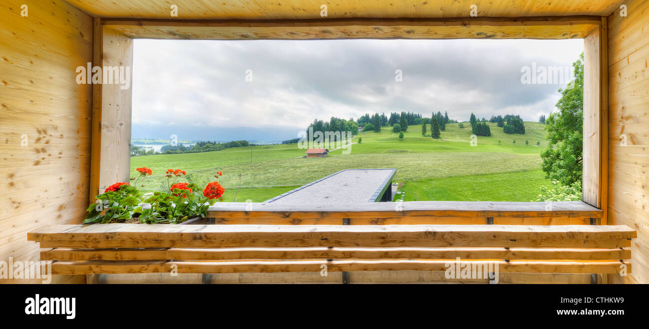 Beautiful balcony view on Bavarian landscape Stock Photo