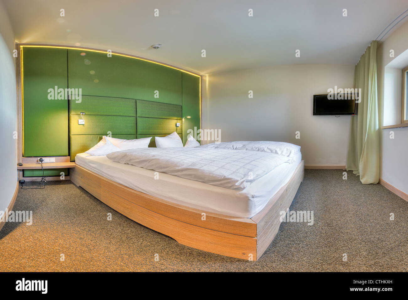 Contemporary bedroom in the Kaufmann hotel, Bavaria Stock Photo