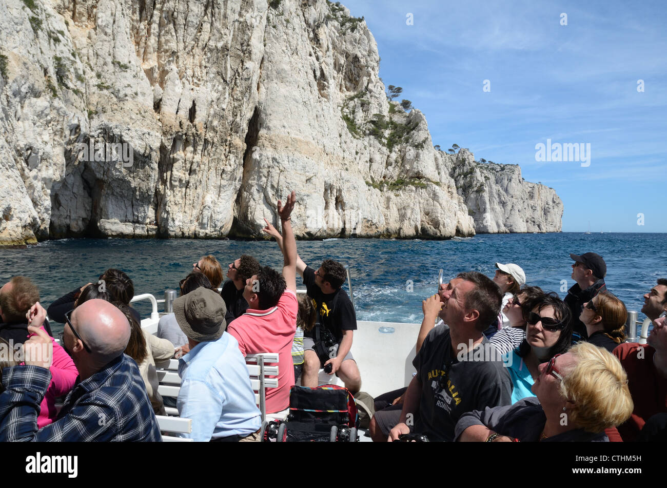 Tourists on a Boat Trip around the Calanques National Park & Mediterranean  Coast between Cassis and Marseille Provence France Stock Photo - Alamy