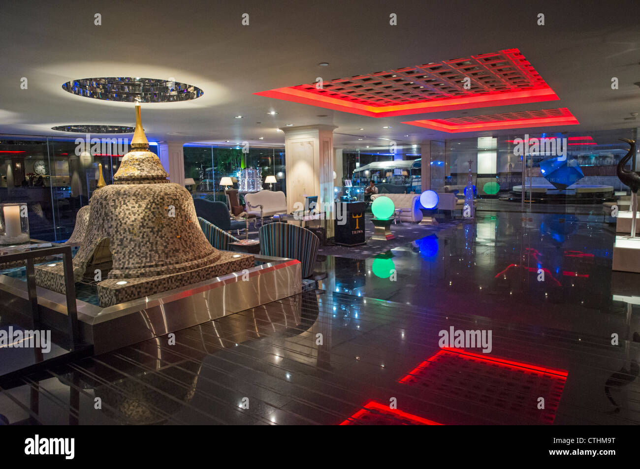 Dream Hotel, Lobby with Pagodas, Bangkok, Thailand Stock Photo