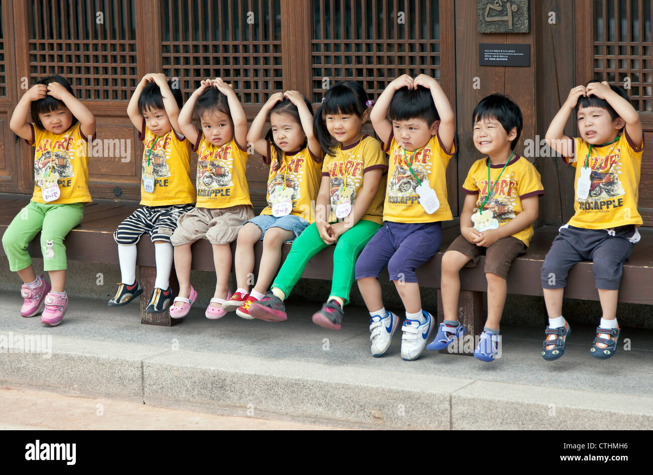 Children on a school field trip at Namsangol Hanok Village. Stock Photo