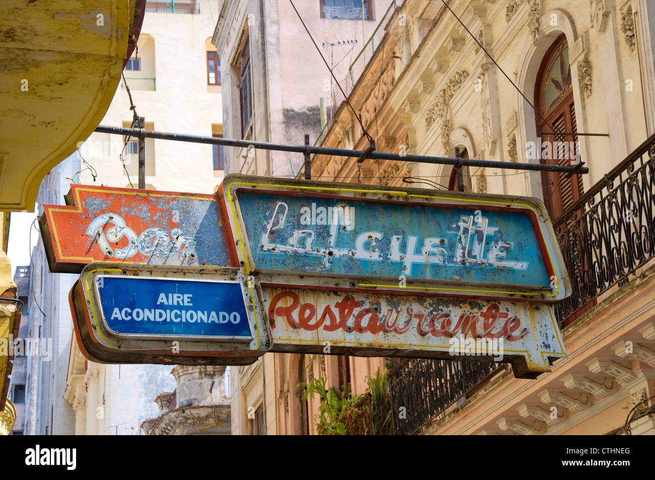 Old vintage restaurant signs, La Havana, Cuba Stock Photo