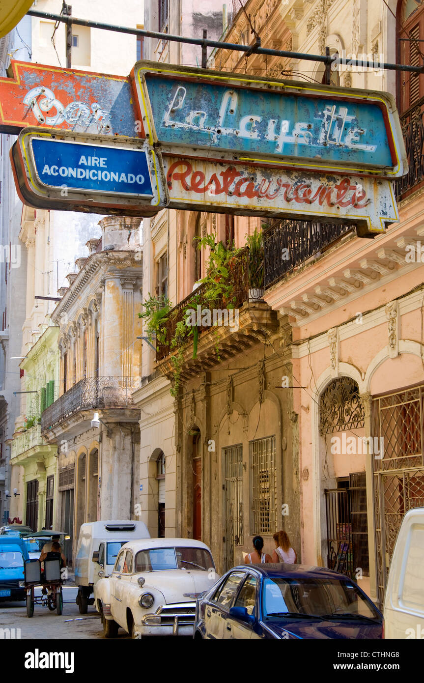 Old vintage restaurant signs, La Havana, Cuba Stock Photo
