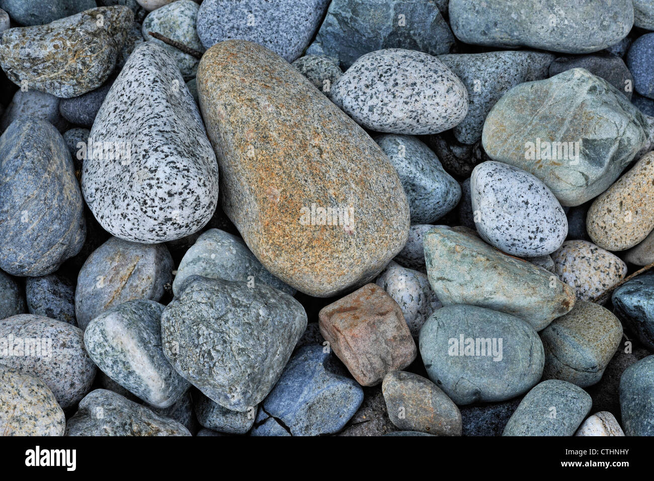 Colourful beach stones, East Sooke Regional Park at Aylard Farm, BC, Canada Stock Photo