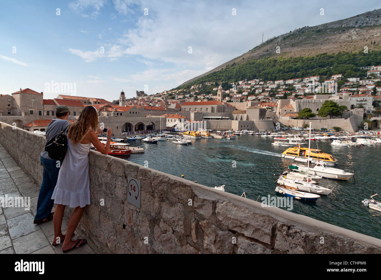 view from battlement to old harbour of Dubrovnik, Croatia Stock Photo