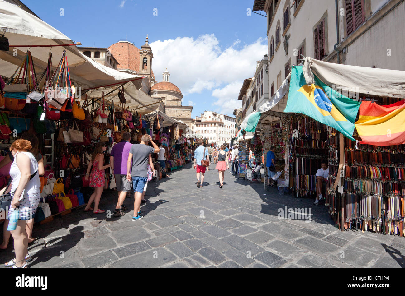 Street market near Basilica de San Lorenzo, Florence, Italy Stock Photo