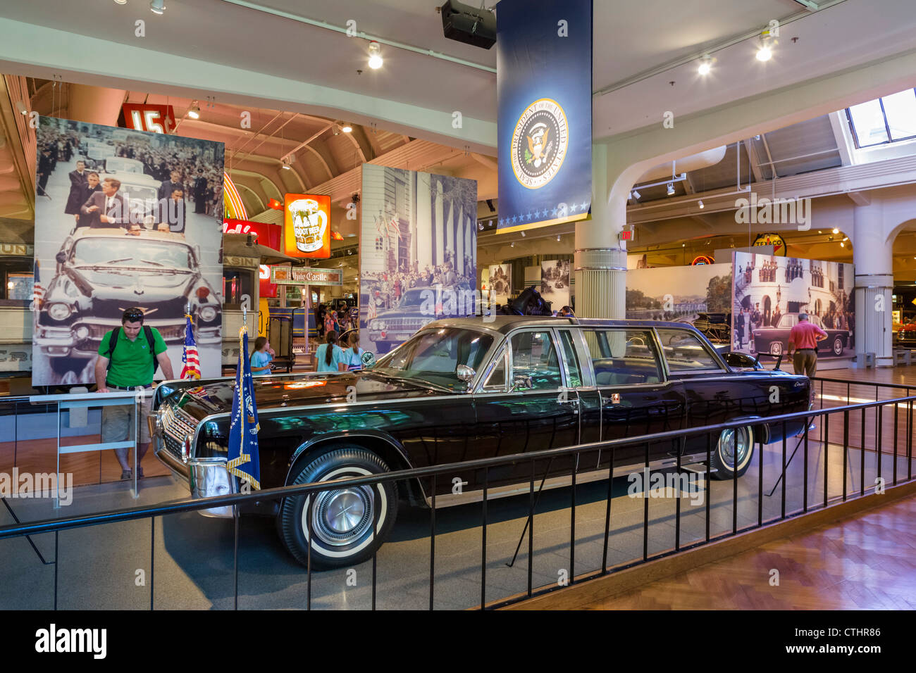 The presidential limousine in which President John F Kennedy was shot, The Henry Ford Museum, Dearborn, Detroit, Michigan, USA Stock Photo