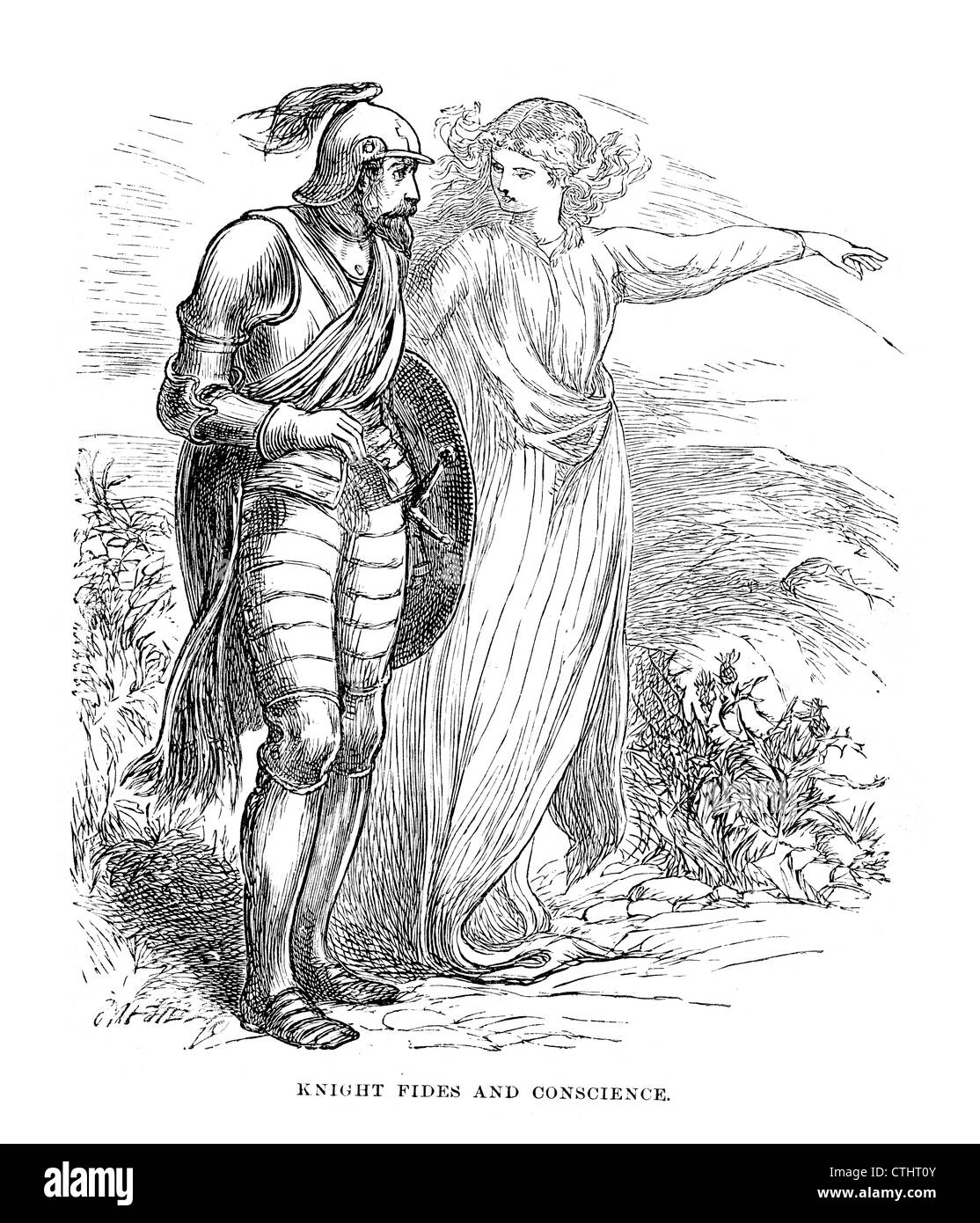 The Knight and the angel Conscience from the story of the Giant Killer or the Battle which all must fight Stock Photo