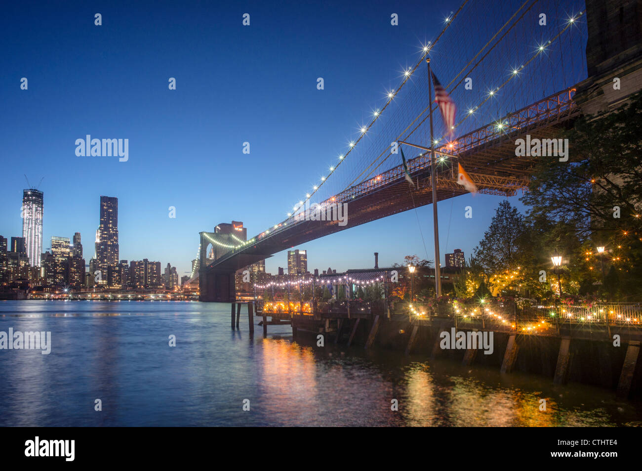 River Cafe at Brooklyn Bridge, New York city, USA Stock Photo