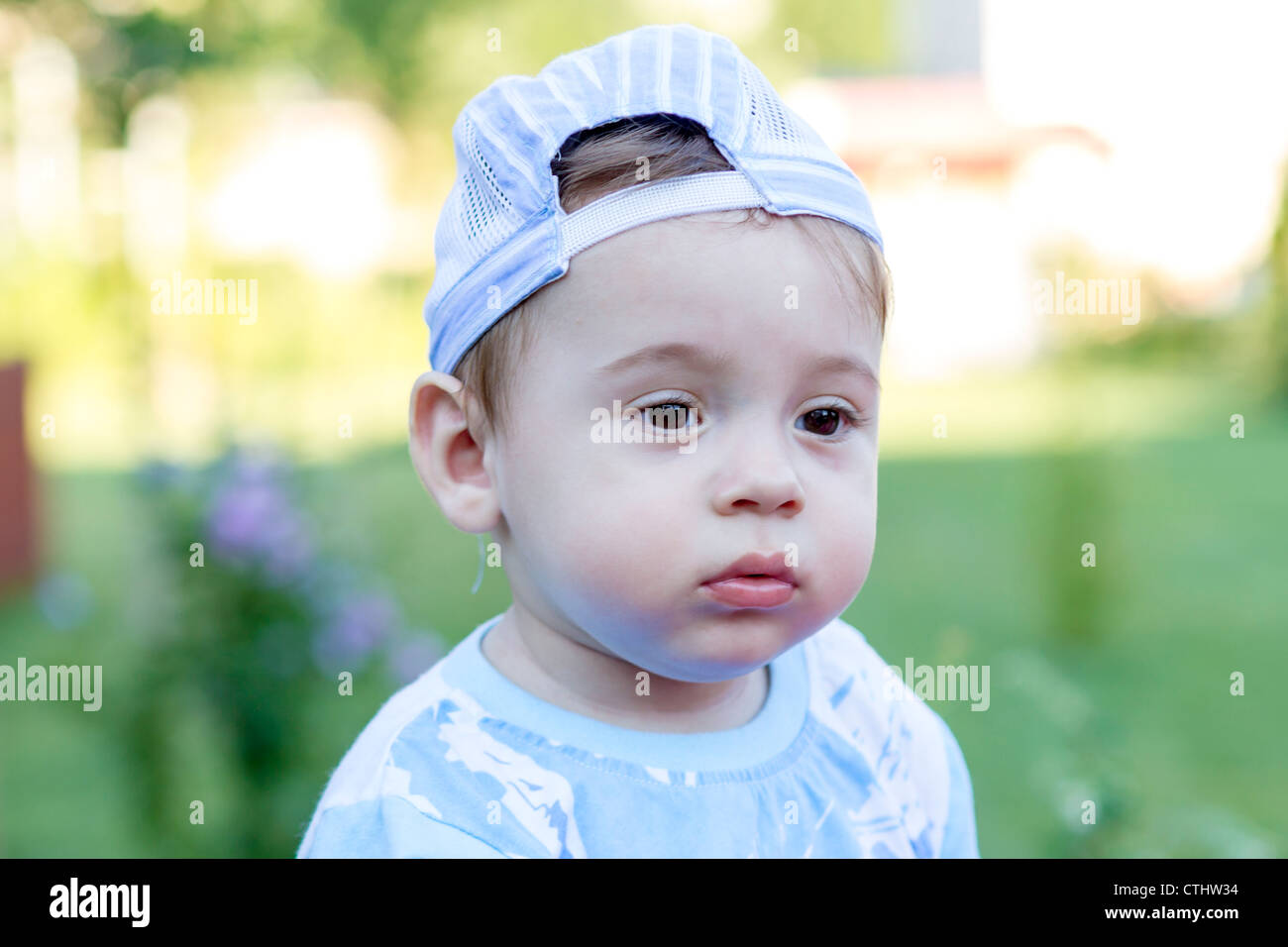 Nine months old little boy portrait. Caucasian descent. Stock Photo