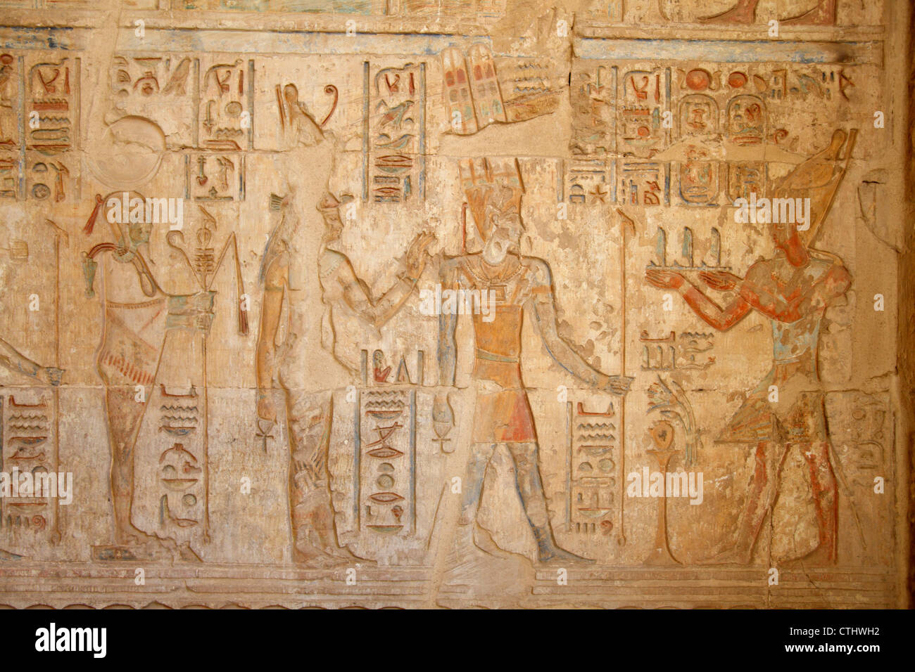 Wall reliefs inside the Ptolemaic Temple of Hathor at Deir el Medina ...