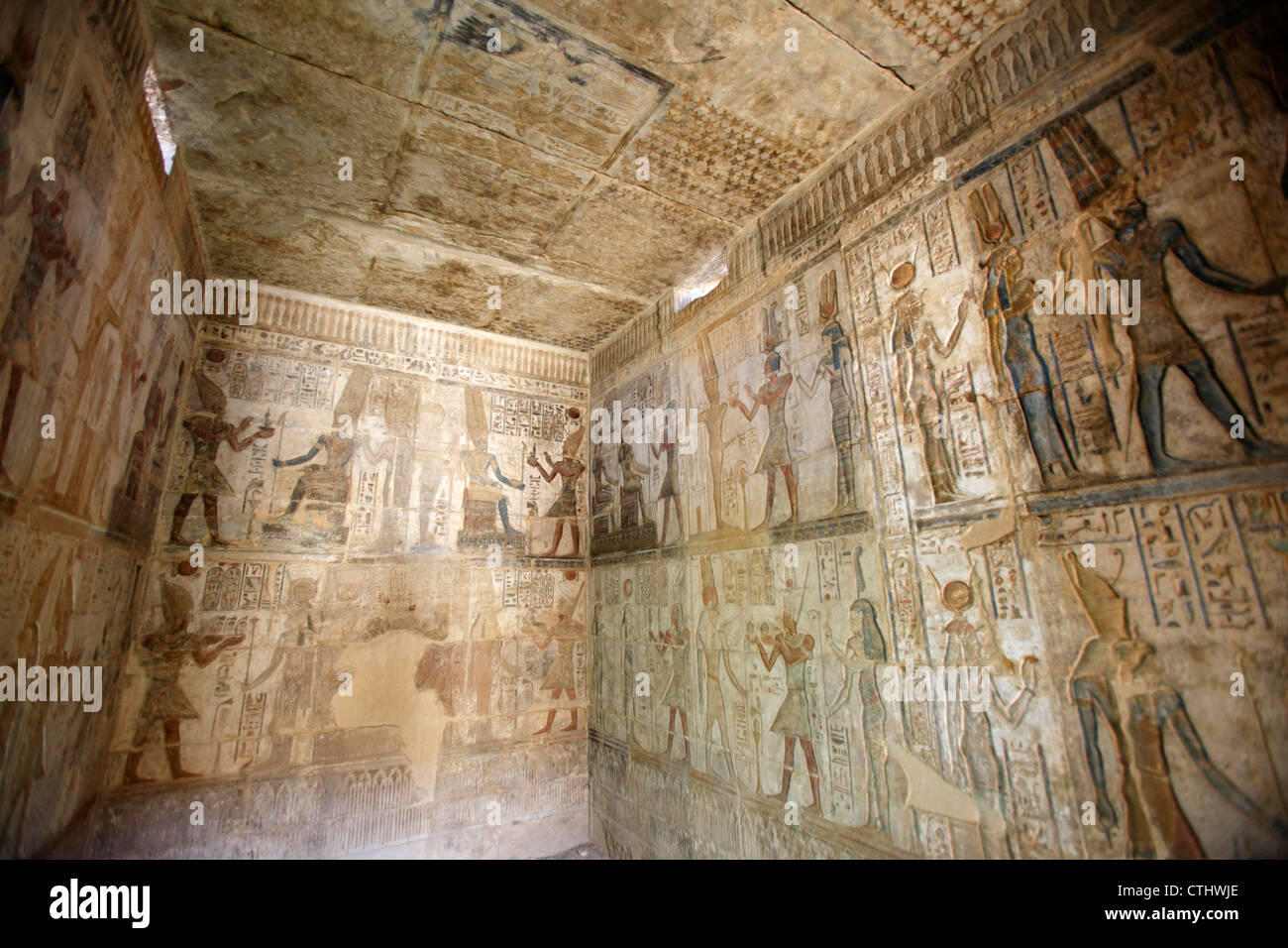 Wall reliefs inside the Ptolemaic Temple of Hathor at Deir el Medina ...