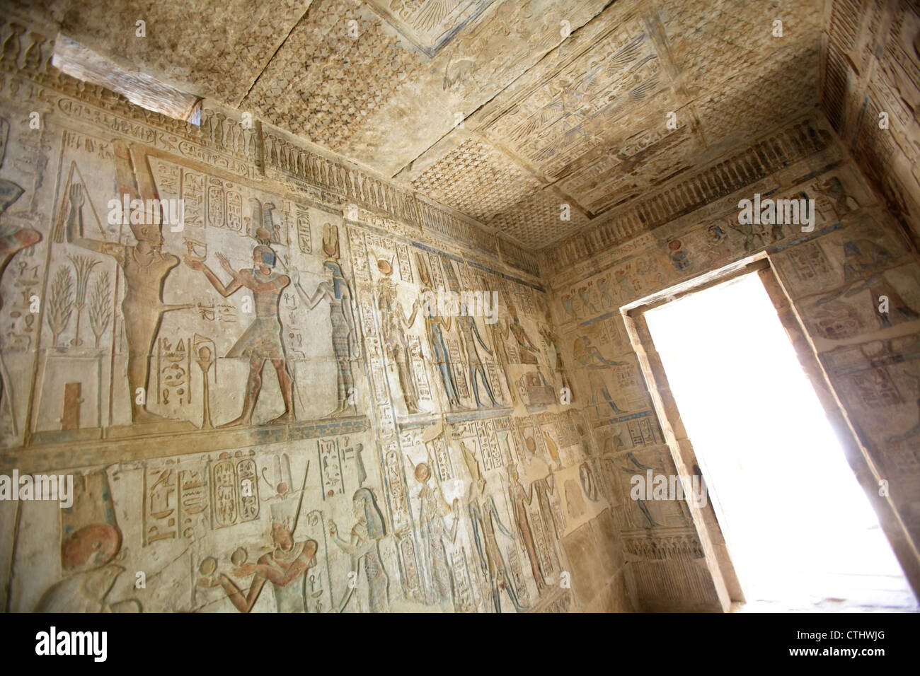 Wall reliefs inside the Ptolemaic Temple of Hathor at Deir el Medina ...