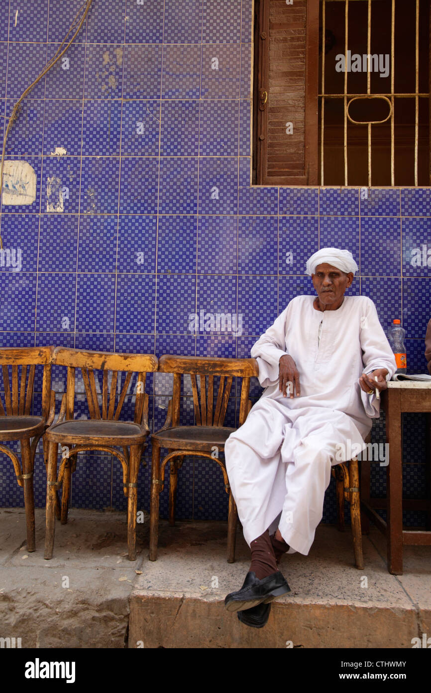 Egyptian man at a streetside cafe, Luxor, Egypt Stock Photo