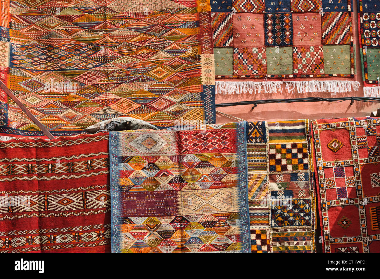 carpets for sale in the ancient medina in Marrakech, Morocco Stock Photo