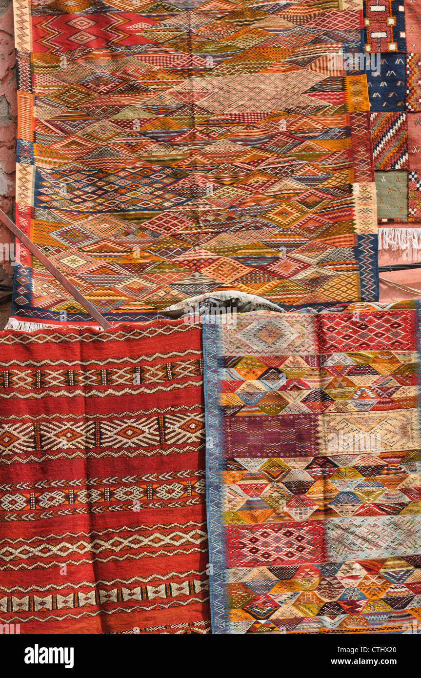 carpets for sale in the ancient medina in Marrakech, Morocco Stock Photo