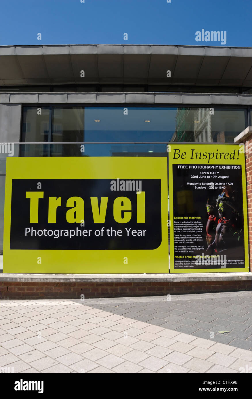 advert for a travel photographer of the year exhibition at the royal geographical society, london, england Stock Photo
