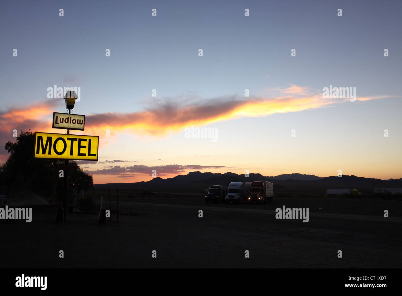 Routte 66 motel at night fall Stock Photo