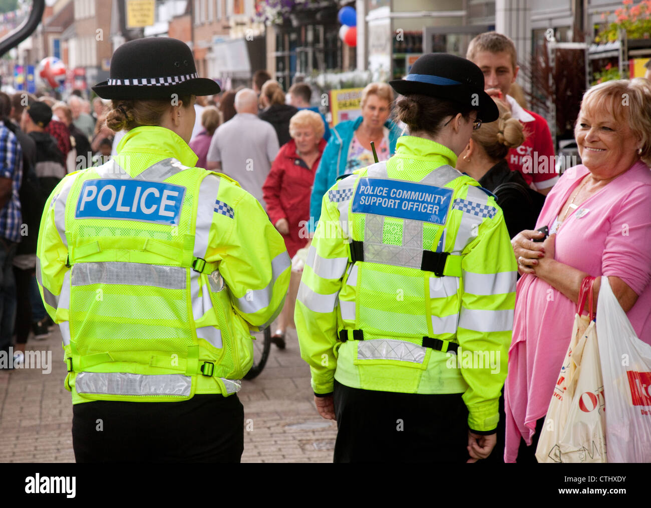 UK Police; Women police officers on the streets of Newmarket Town Suffolk UK Stock Photo