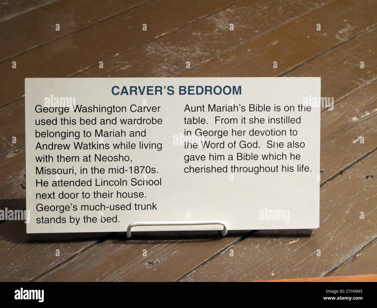Placard Describing George Washington Carver S Bedroom