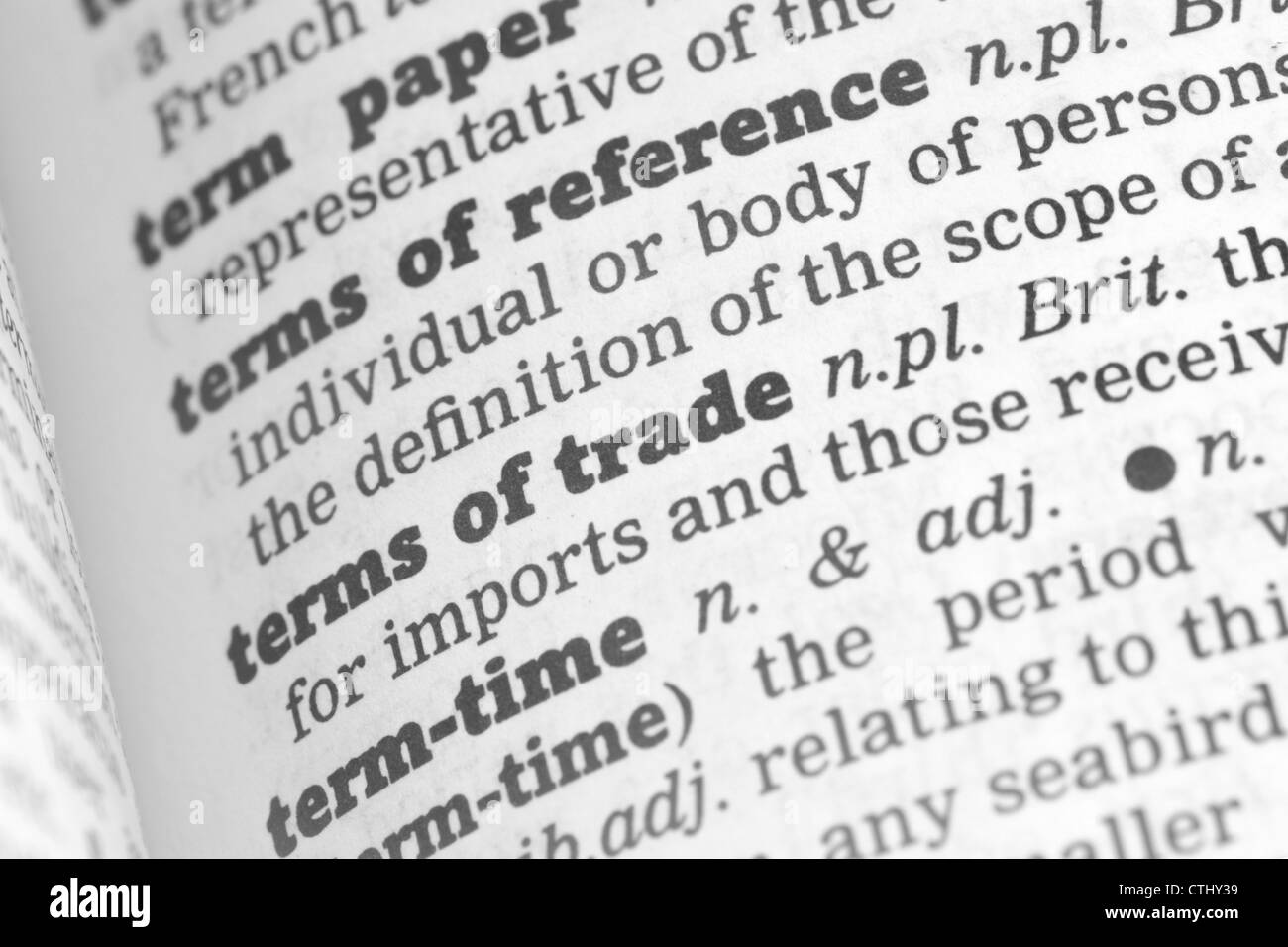 Terms of trade Dictionary Definition close up Stock Photo Alamy