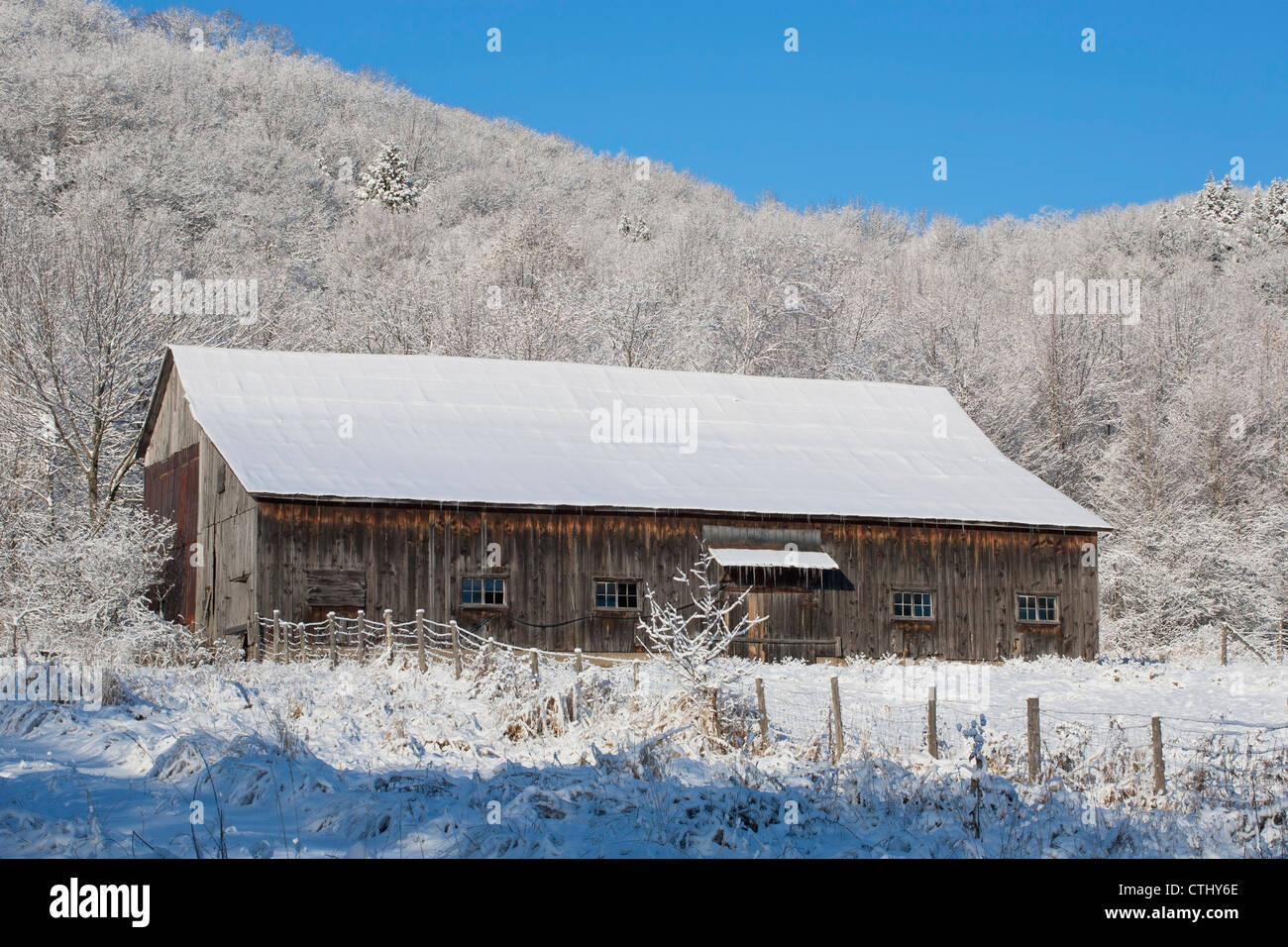 Old Barn In Winter; Iron Hill, Quebec, Canada Stock Photo Alamy