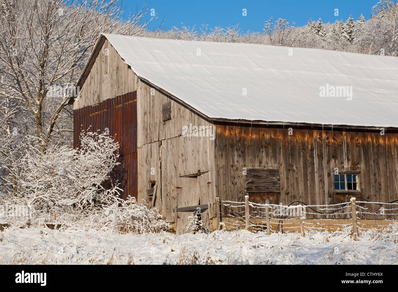 Old Barn In Winter; Iron Hill, Quebec, Canada Stock Photo Alamy