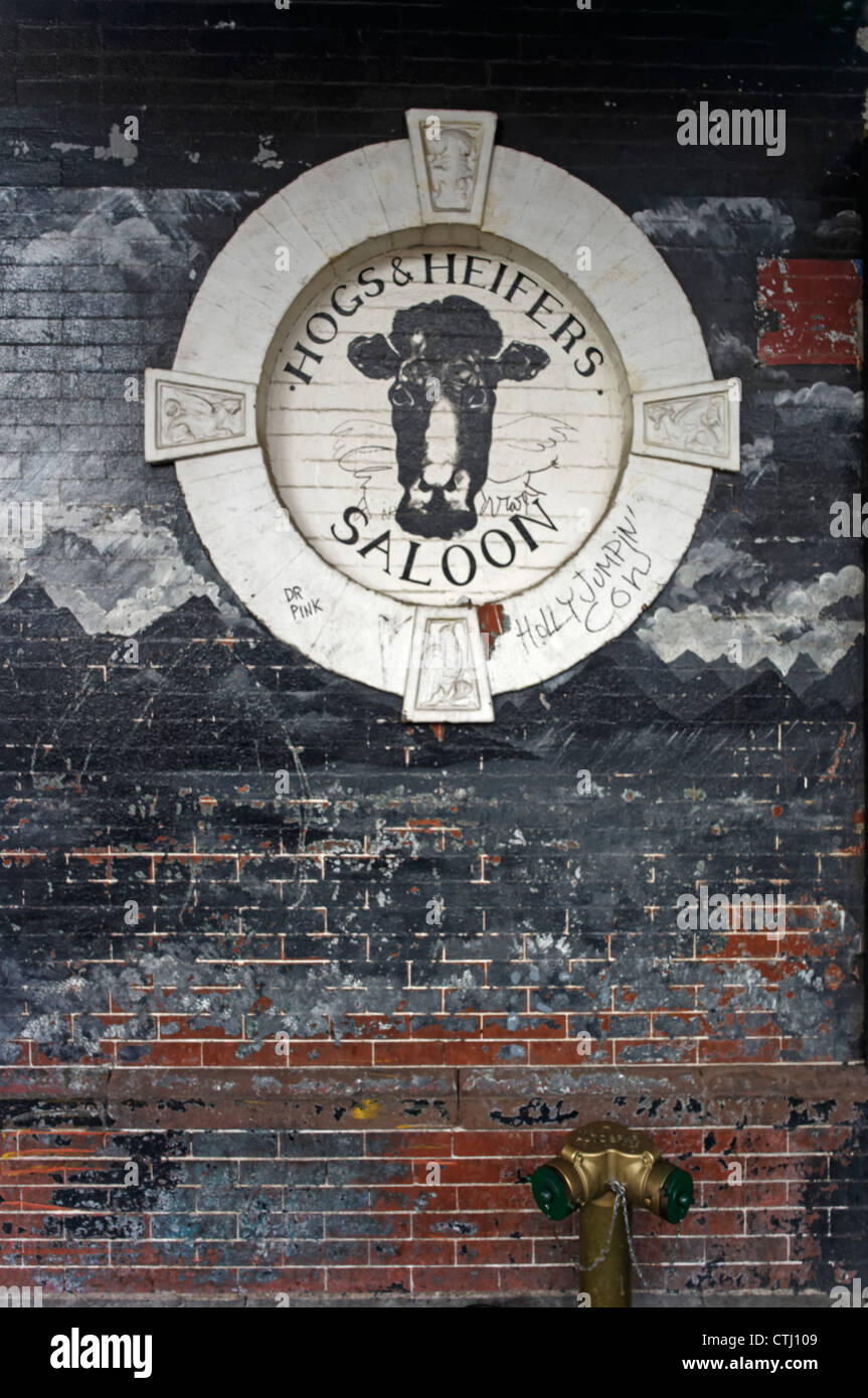 Hocks & Heifers Saloon Sign in Meatpacking District, New York, USA, Stock Photo