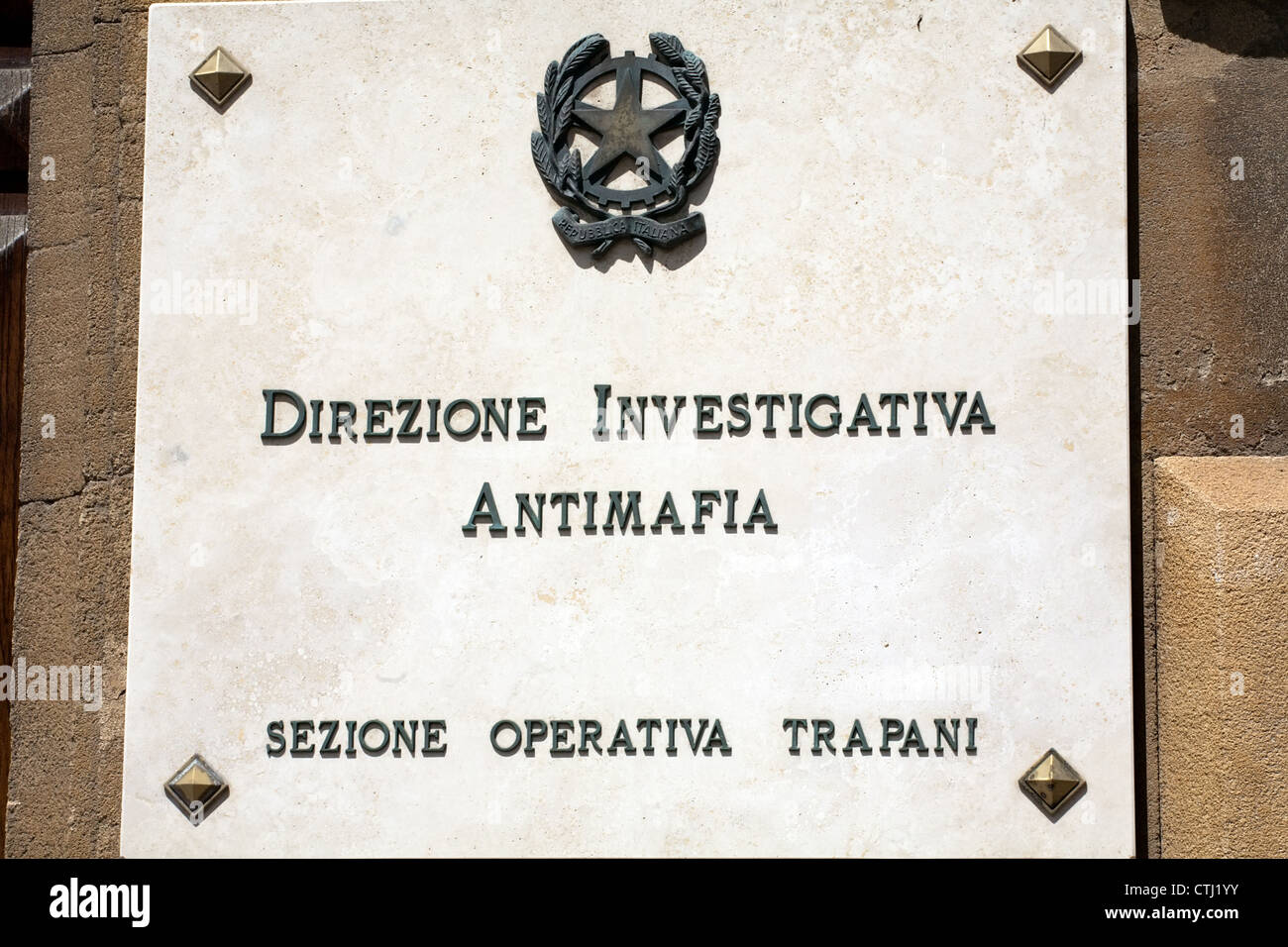 antimafia department signboard of Trapani police, Italy, Sicily Stock Photo