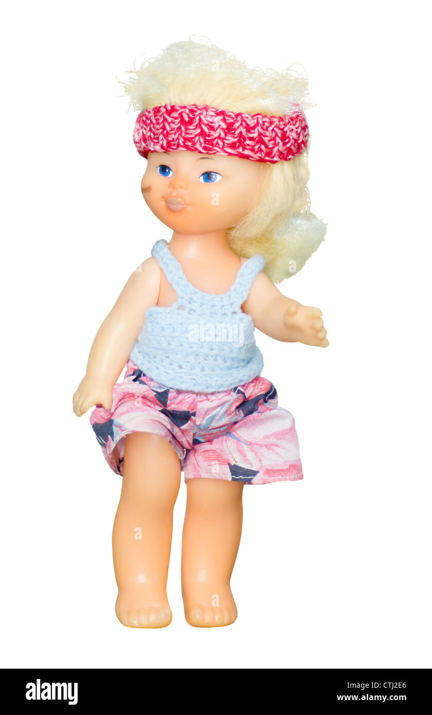 Doll in shorts on a white background Stock Photo