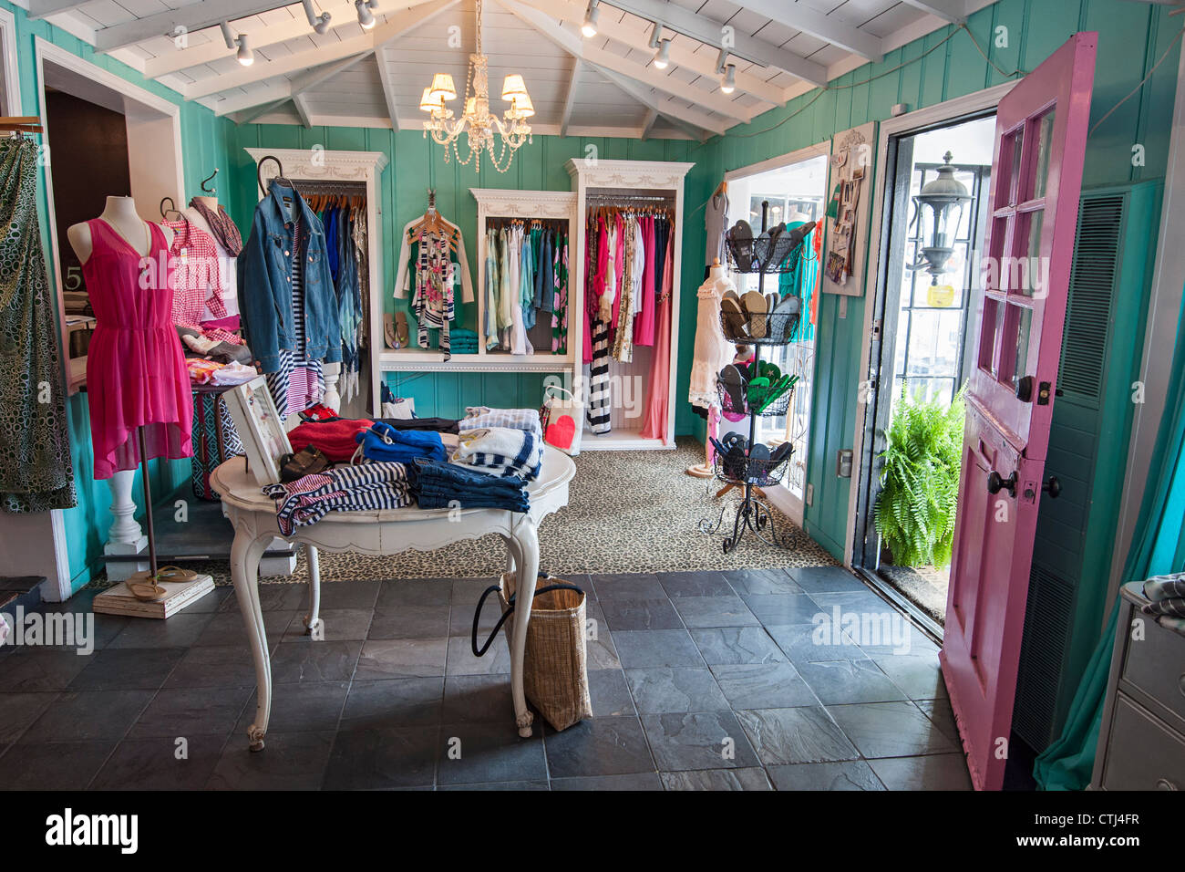 Trendy retail stores located in Balboa Island in Newport Beach. Stock Photo