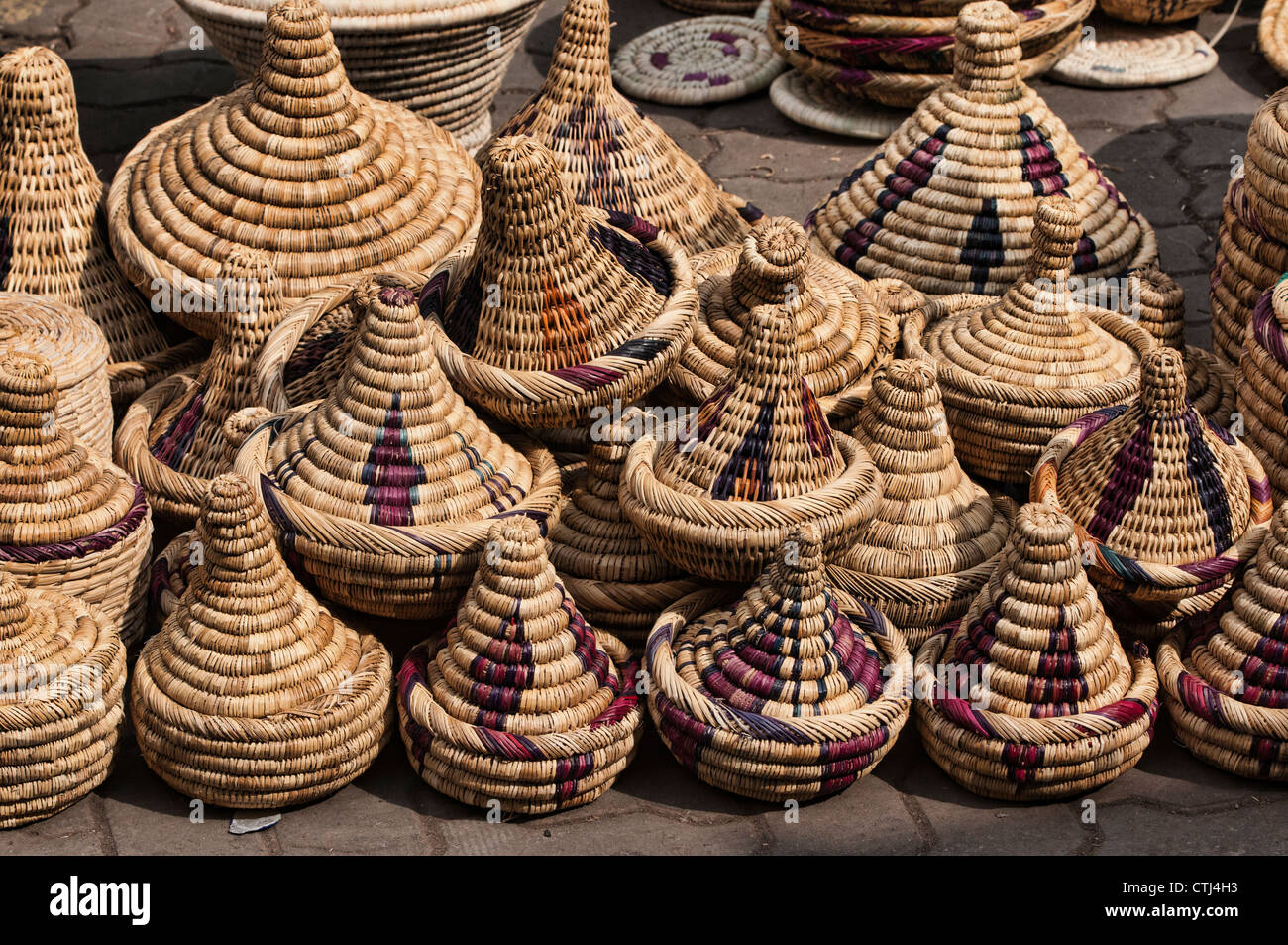 a basket souk market in the ancient medina in Marrakech, Morocco Stock Photo
