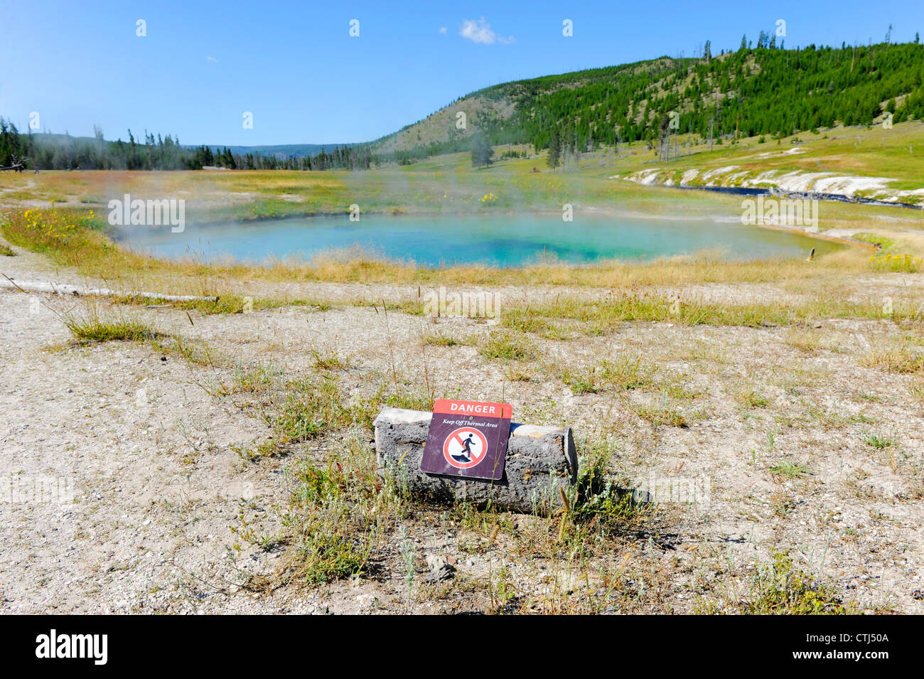 Danger Sign Midway Geyser Basin Yellowstone National Park Wyoming, WY Stock Photo