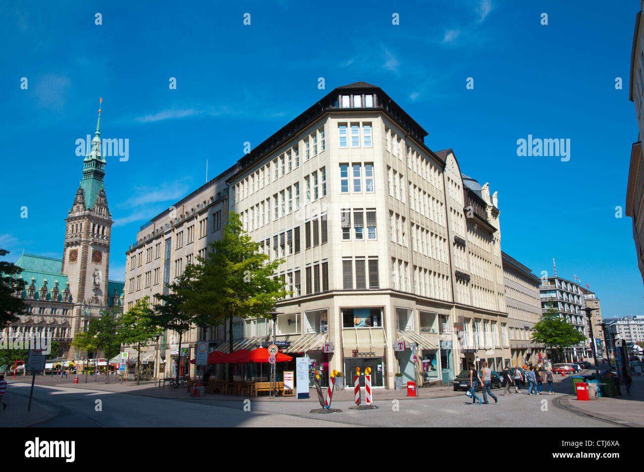 Altstadt street scene with Rathaus the town hall old town Hamburg