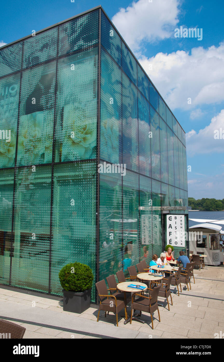 Cafe in Ice Cube Building at Binnenalster lakeside Mitte central Hamburg Germany Europe Stock Photo