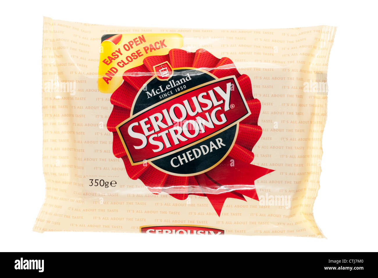 Packet of Seriously Strong Cheddar cheese Stock Photo