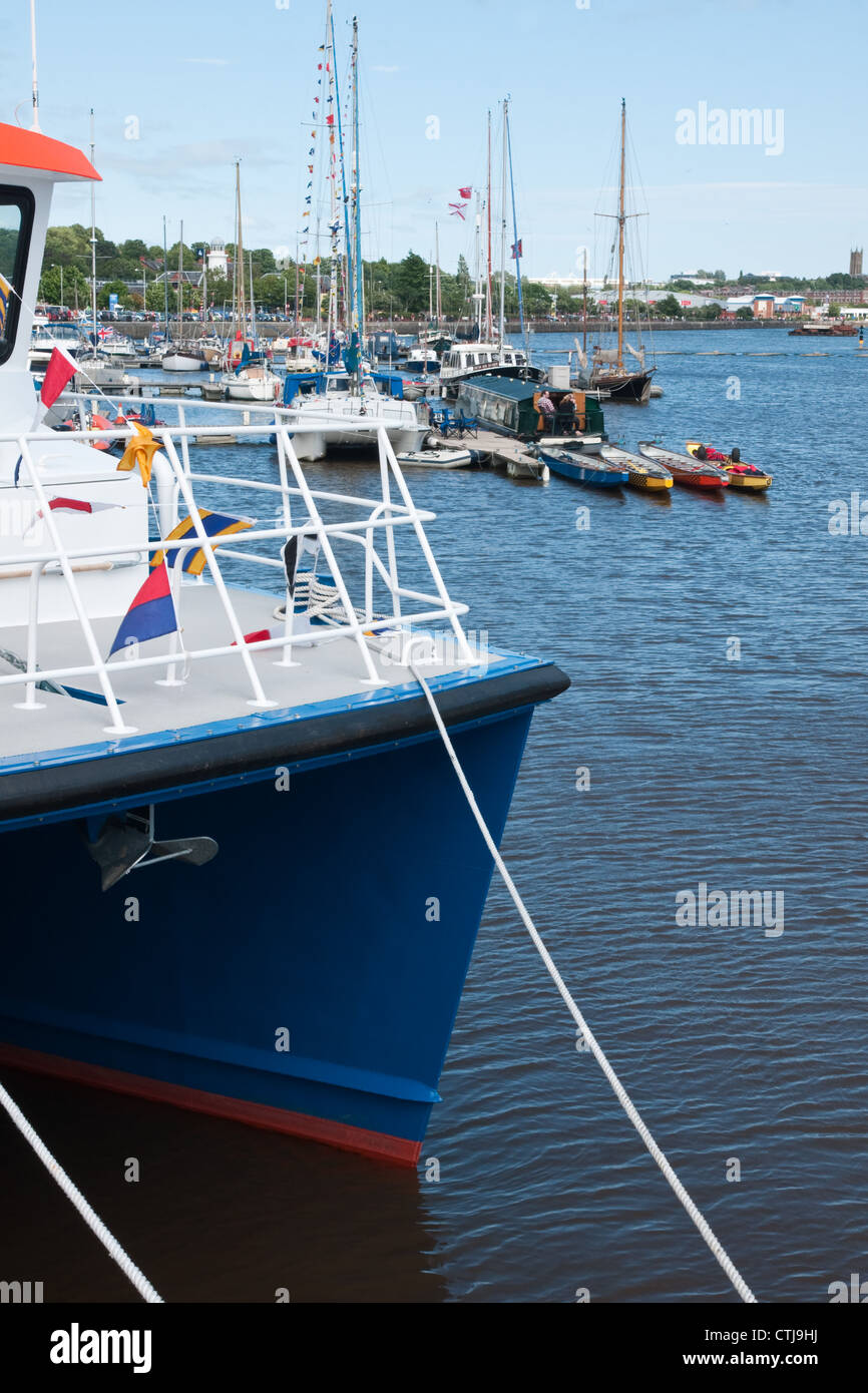 Boats moored in Preston Marina, Lancashire, England, UK, during the Preston Riversway Festival, 22 July 2012 Stock Photo