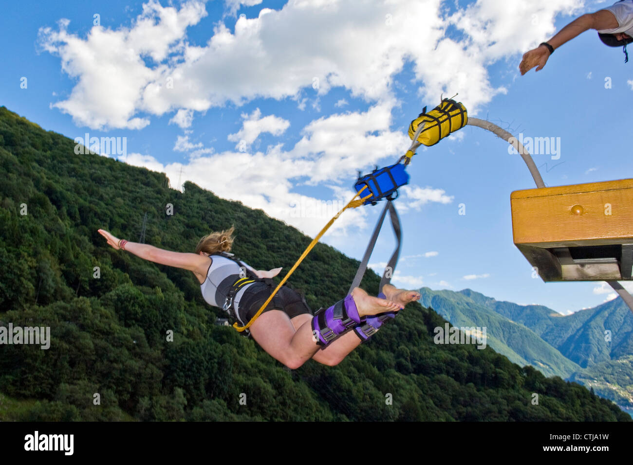 Switzerland, Canton Ticino, Verzasca dam, Bungee jumping Stock Photo