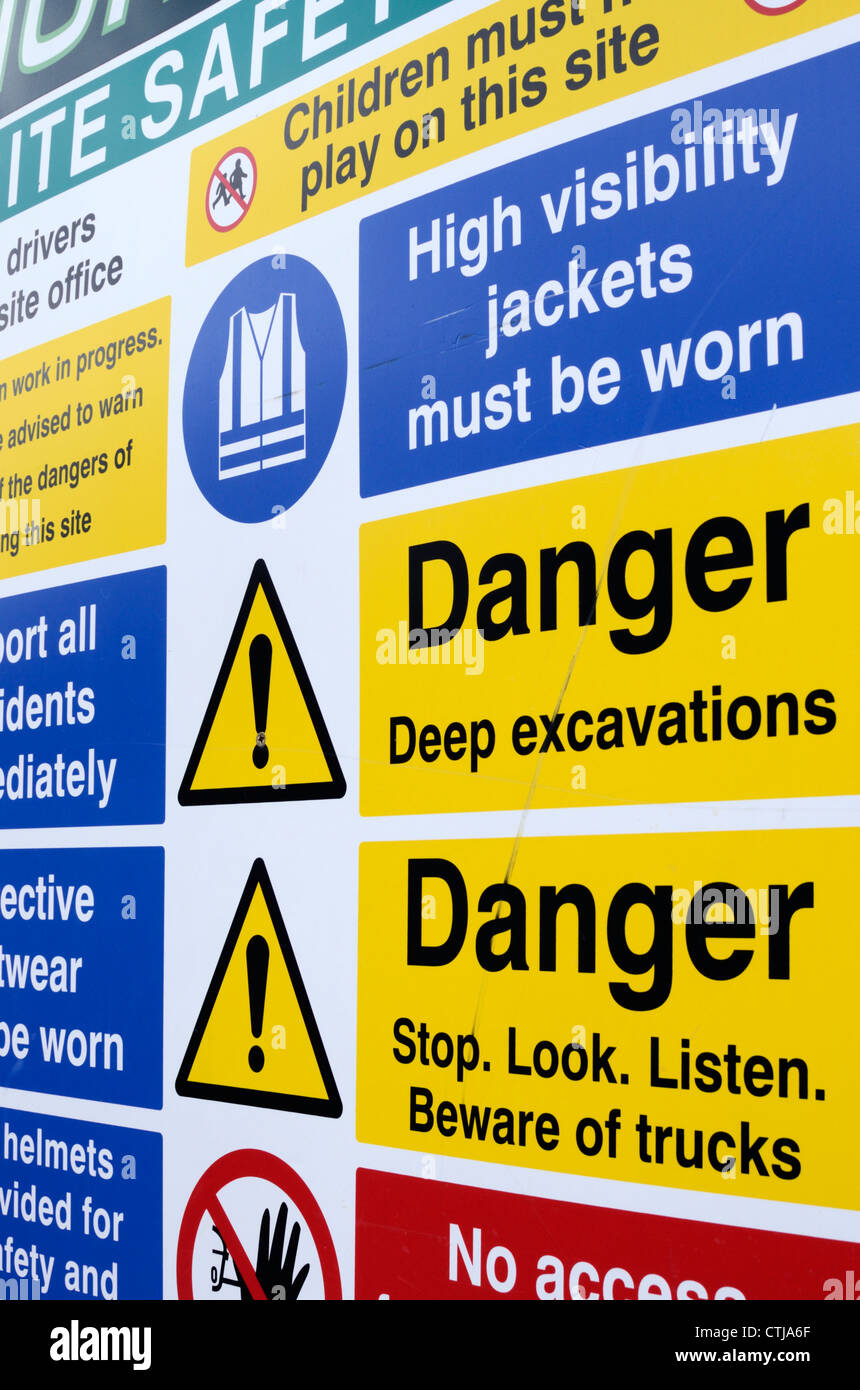 Warnings of danger on a building site Stock Photo
