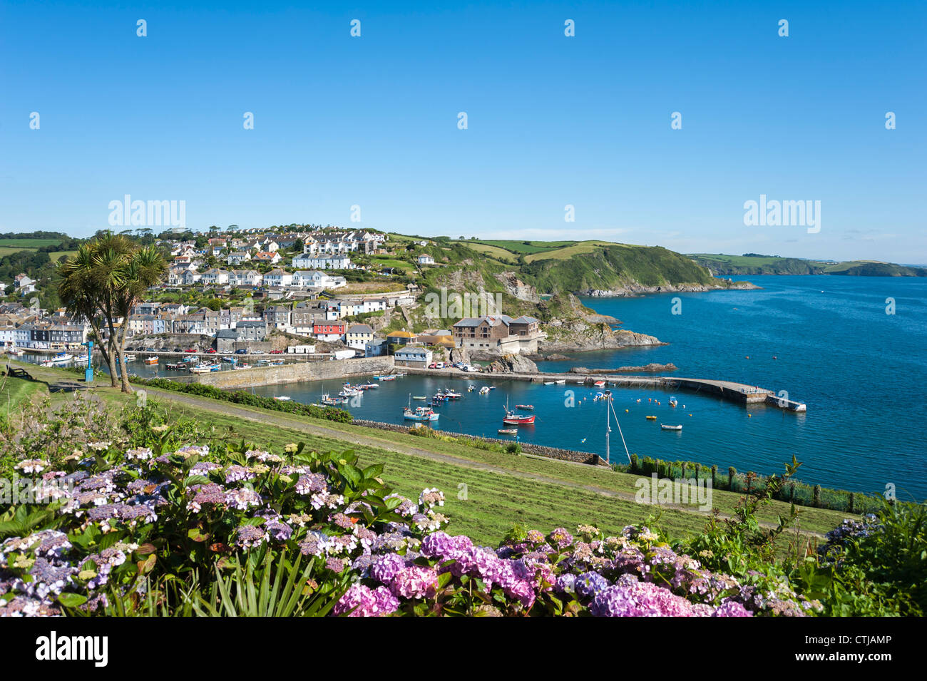 Picture Postcard view of Mevagissey in Cornwall Stock Photo