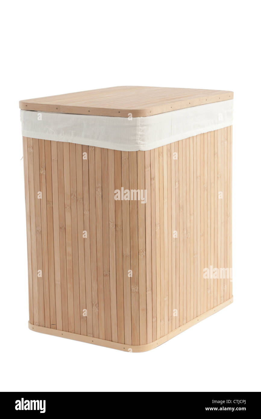 Isolated on white laundry basket made of bamboo Stock Photo Alamy