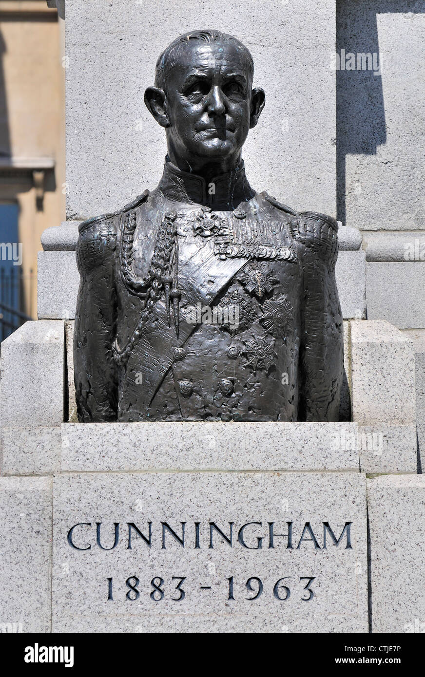London, England, UK. Bust of Admiral of the Fleet Andrew Cunningham, 1st Viscount Cunningham of Hyndhope, in Trafalgar Square Stock Photo