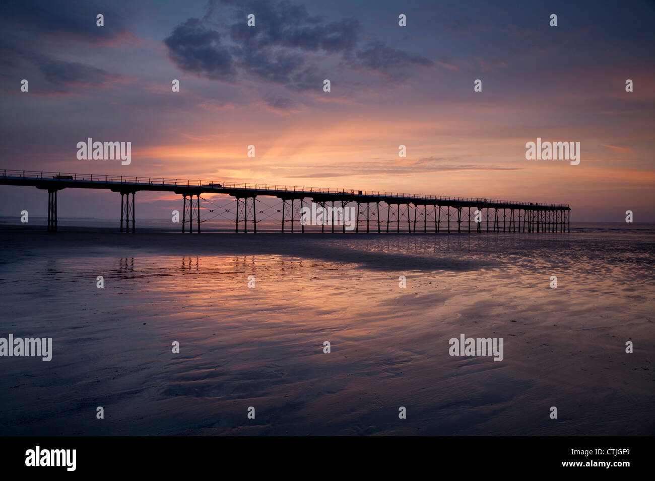 Saltburn Pier at sunset Stock Photo