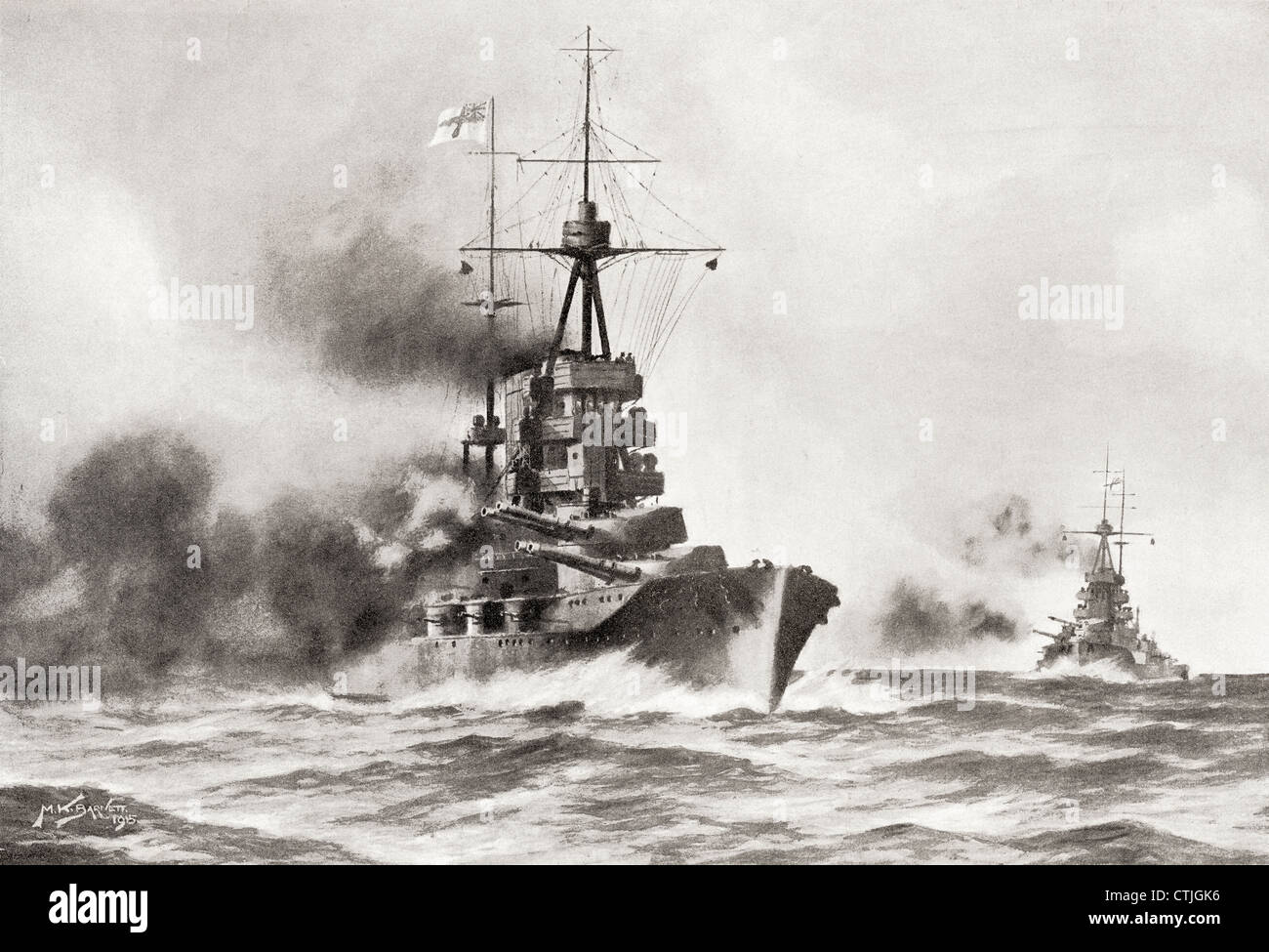Queen Elizabeth class warships during World War I. From The Year 1916 Illustrated. Stock Photo