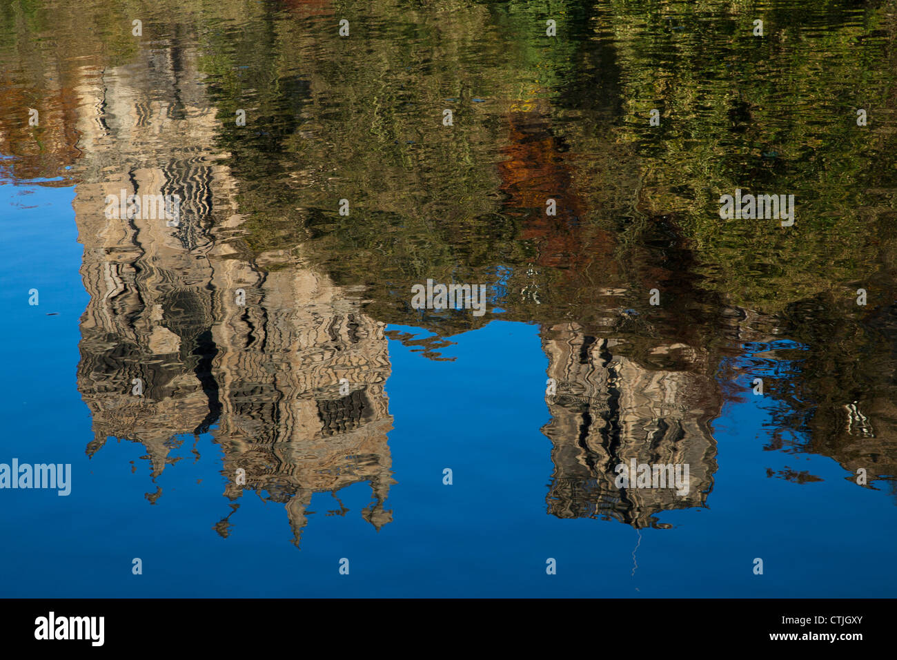 Durham Cathedral Reflected In The Water; Durham, England Stock Photo